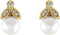 White Freshwater Cultured Pearl and Diamond Earrings, 14k Yellow Gold (6-6.5MM) (.07 Ctw, GH Color, I1 Clarity)