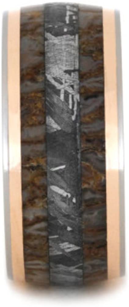 Gibeon Meteorite, Dinosaur Bone, 14k Rose Gold 10mm Comfort-Fit Titanium Wedding Band, Size 4
