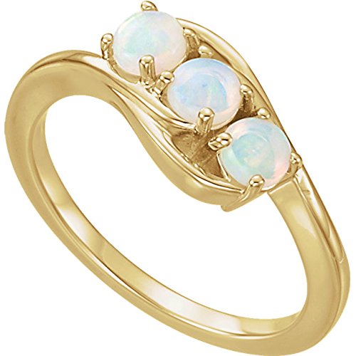Opal Cabochon 3-Stone Past, Present, Future Ring, 14k Yellow Gold