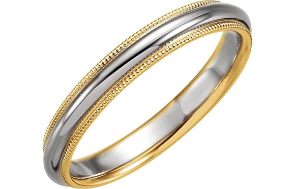 14k White and Yellow Gold Slim-Profile Milgrain 3.5mm Comfort-Fit Band, Size 5.5