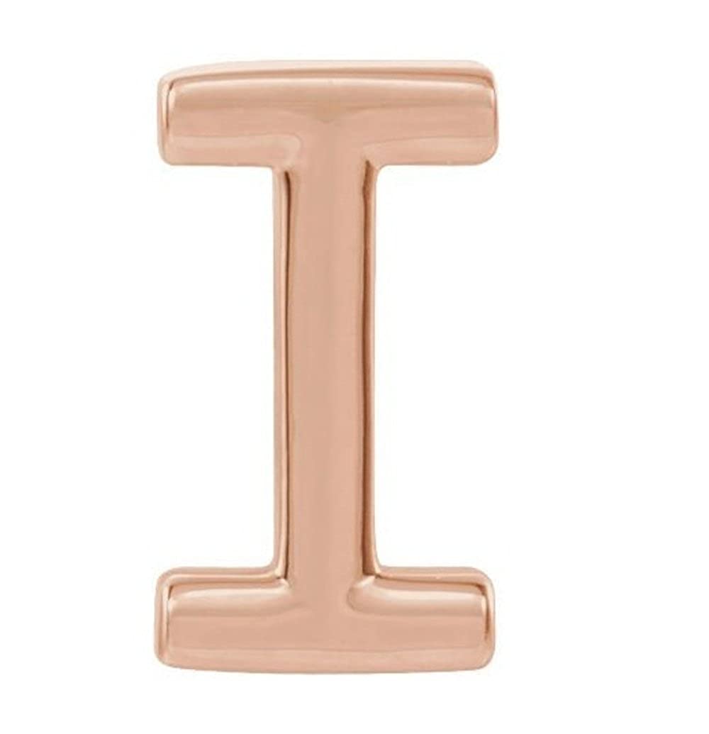 Initial Letter 'I' 14k Rose Gold Stud Earring (Single Earring)