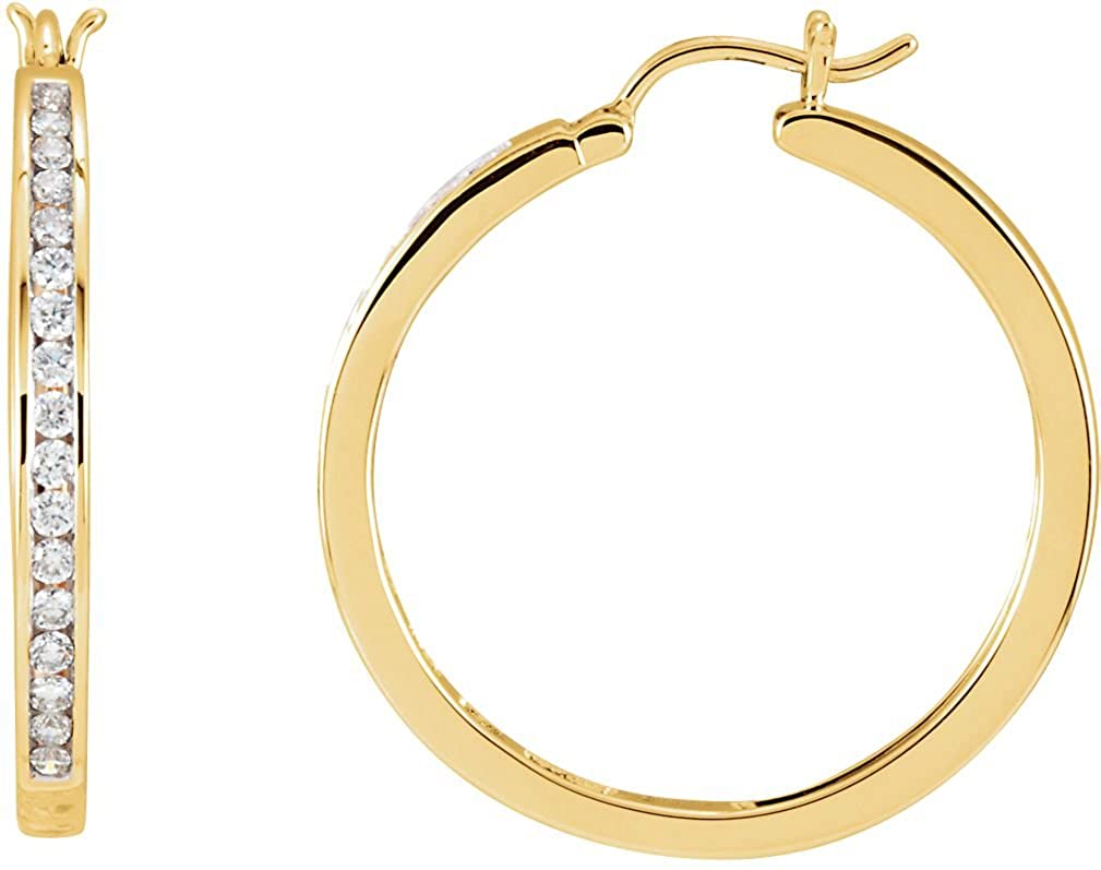 Diamond Channel Set Hoop Earrings, 14k Yellow Gold (1/2 Ctw, Color G-H, Clarity I1)