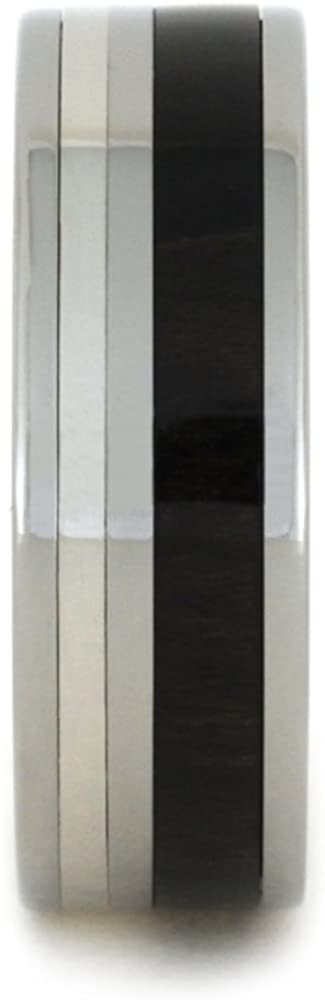 Ziricote Wood 10k White Gold, Ziricote Wood 8mm Comfort-Fit Titanium Wedding Band, Size 4.25