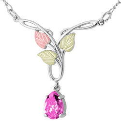 Pear Pink CZ Pendant Necklace, Sterling Silver, 12k Green and Rose Gold Black Hills Gold Motif, 18"