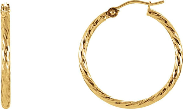 Diamond Cut Hoop Earrings, 14k Yellow Gold