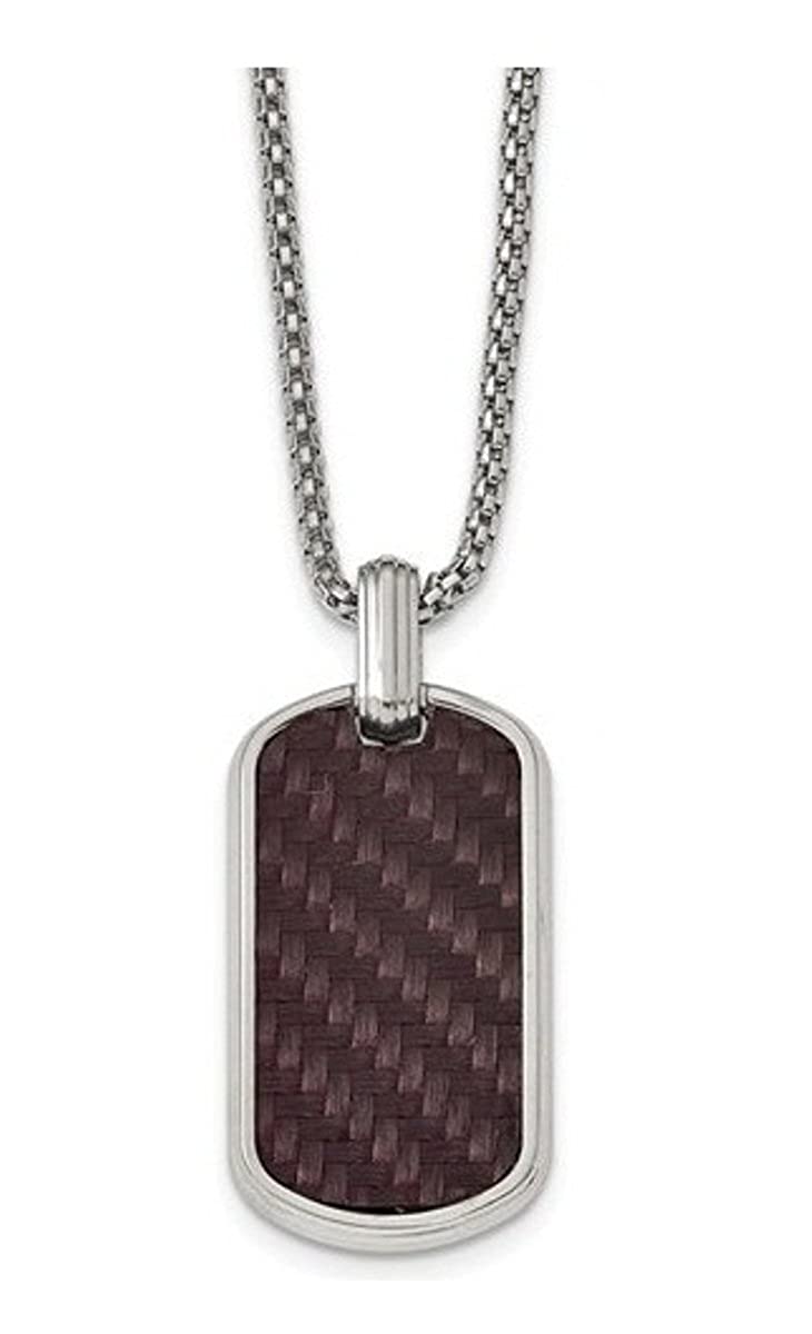 Edward Mirell Stainless Steel Marsala Carbon Fiber Dog Tag Necklace, 20"