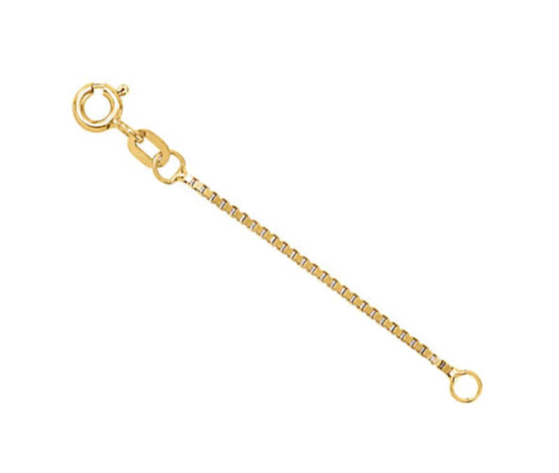 14k Yellow Gold 1mm Solid Box Chain, Extender Safety Chain, 3.50"