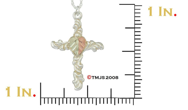 Sacred Heart Cross Pendant Necklace, Sterling Silver, 12k Green Gold, 12k Rose Gold Black Hills Gold, 18"