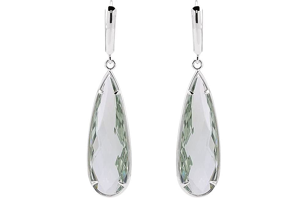 Two-Sided 27.9 Ctw Checkerboard Green Quartz Pear Sterling Silver Earrings