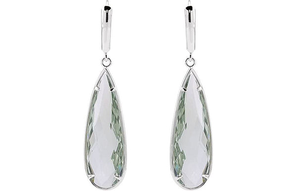 Two-Sided 27.9 Ctw Checkerboard Green Quartz Pear Sterling Silver Earrings