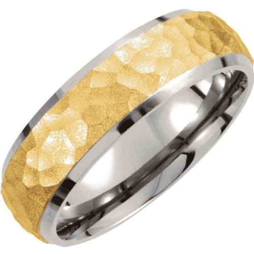 Titanium and Gold IP Domed Comfort Fit Band, Size 6.5