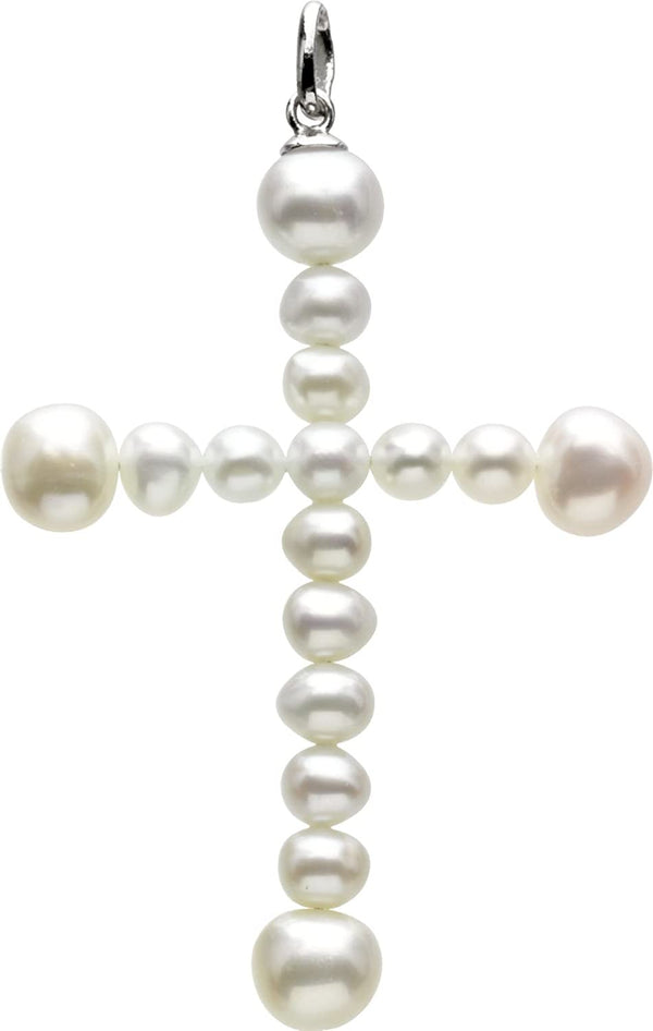 Freshwater Cultured Pearl Cross 14k White Gold Pendant
