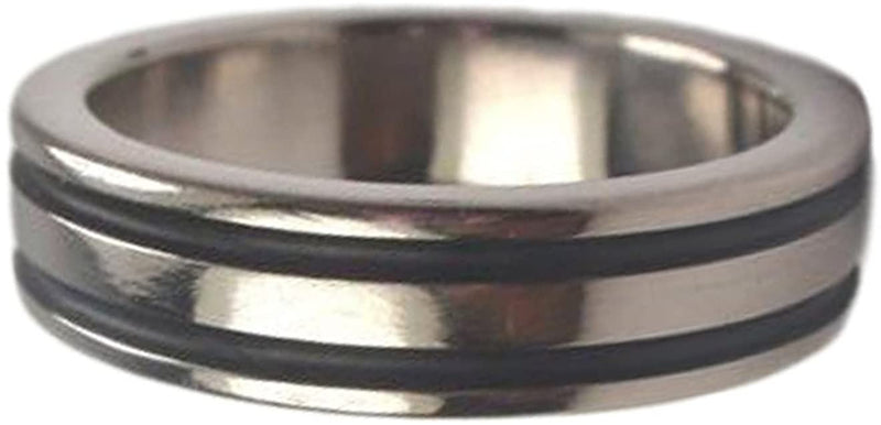 Black Grooved Pinstripes 6mm Comfort-Fit Titanium Wedding Band, Size 15.25