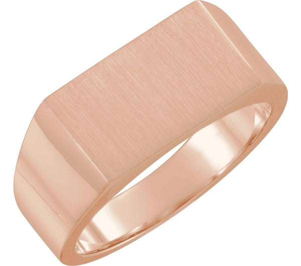 Men's Closed Back Brushed Rectangle Signet Semi-Polished 10k Rose Gold Ring (15x9mm) Size 10