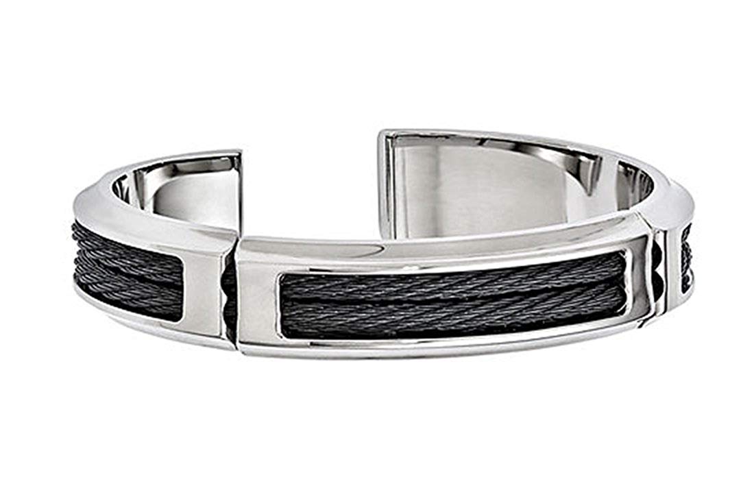 Men's Cable Boulevard Collection Gray Titanium and Stainless Steel 14mm Cable Flexible Cuff Bangle Bracelet,