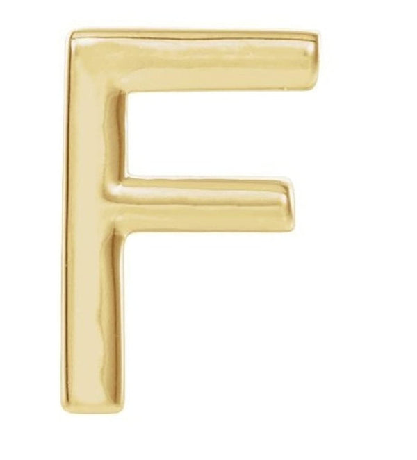 Initial Letter 'F' 14k Yellow Gold Stud Earring (Single Earring)