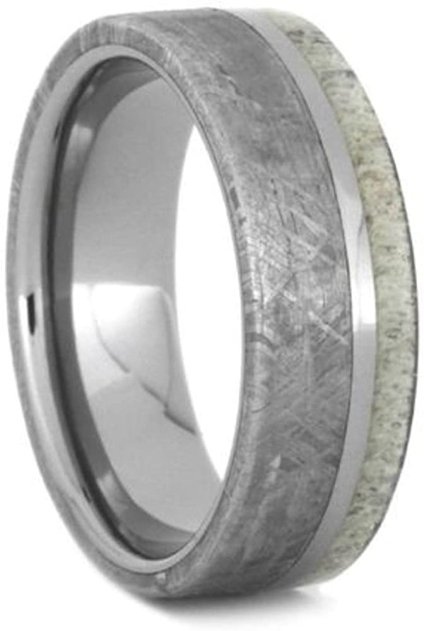 Gibeon Meteorite, Deer Antler 7mm Titanium Comfort-Fit Wedding Ring