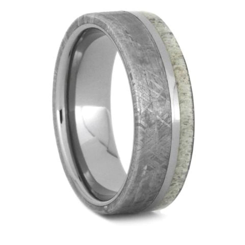Gibeon Meteorite, Deer Antler 7mm Titanium Comfort-Fit Wedding Ring