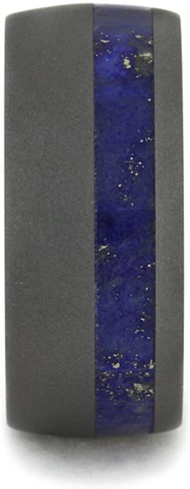 Lapis Lazuli Inlay 9mm Comfort-Fit Sandblasted Titanium Band, Size 12