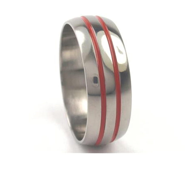 Red Grooved 8mm Comfort-Fit Titanium Wedding Band
