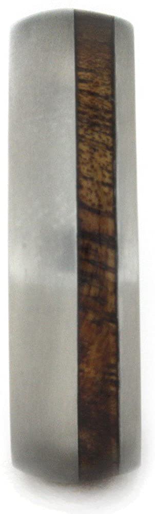 Antler Sleeve, Koa Wood Stripe 6mm Comfort-Fit Matte Titanium Wedding Band, Size 14.5