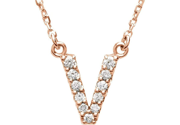 14k Rose Gold Diamond Initial 'V' 1/8 Cttw Necklace, 16" (GH Color, I1 Clarity)