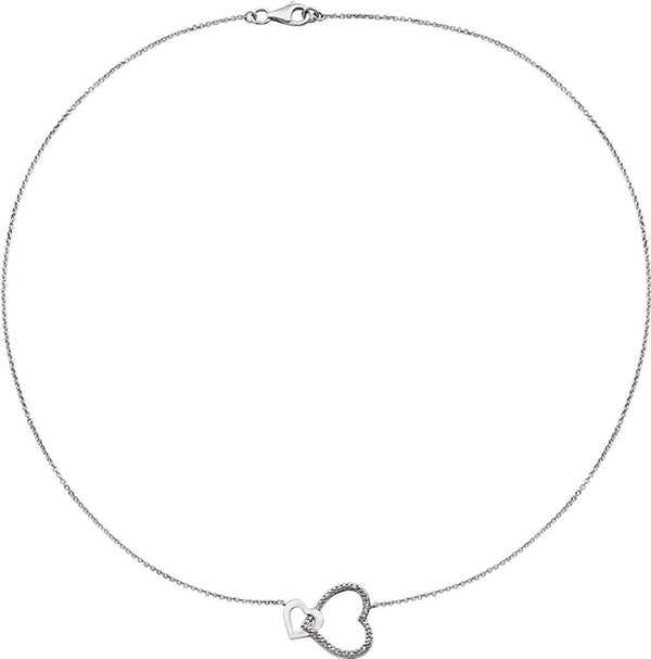 Diamond Interlocking Heart Rhodium Plate Sterling Silver Pendant Necklace, 18" (.03 Cttw)