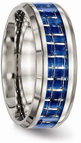 Titanium, Blue and white Carbon Fiber Inlay 8mm Comfort-Fit Band, Size 10.5