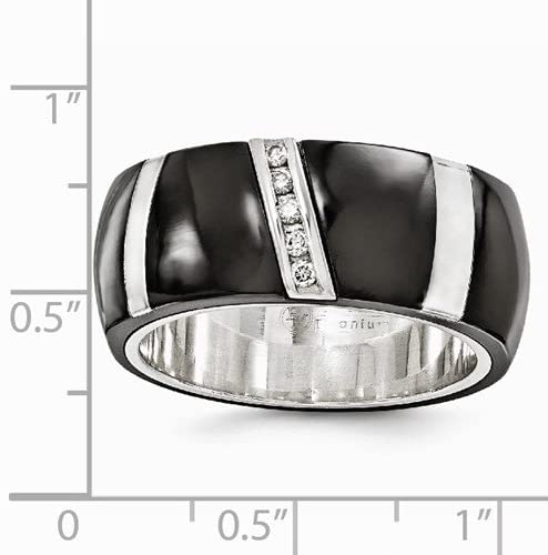 Edward Mirell Black Titanium and Sterling Silver Diamond 10mm Wedding Band (0.1 CT), Size 11.5