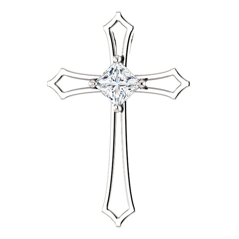 Princess Diamond Cross Rhodium-Plated 14k White Gold Pendant (.38 Ct, G-H Color, I1 Clarity)