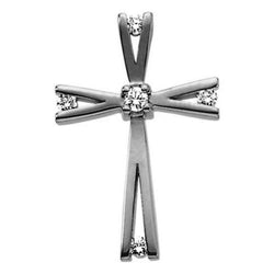 Diamond Solitaire Cross Rhodium-Plated 14k White Gold Pendant (.08 Ctw, G-H Color, SI1 Clarity)