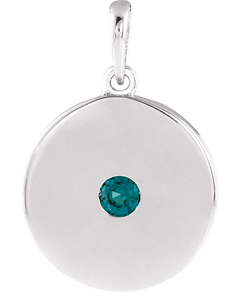 Round Alexandrite Disc Pendant, Rhodium-Plated 14k White Gold