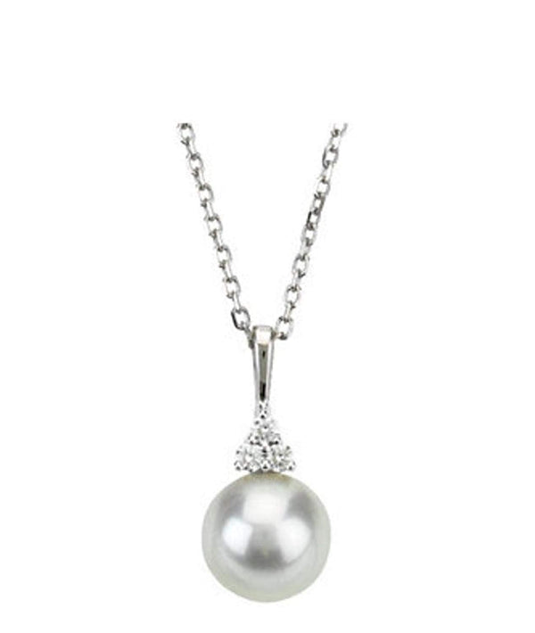 The Men's Jewelry Store (for HER) White Freshwater Cultured Pearl and Diamond Pendant Necklace, 14k White Gold, 18" (7.5-8MM)(.06 Ctw, Color G-H, Clarity I1)