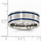 Anodized Collection Brushed Gray Titanium Double Blue Grooves 8mm Flat Band