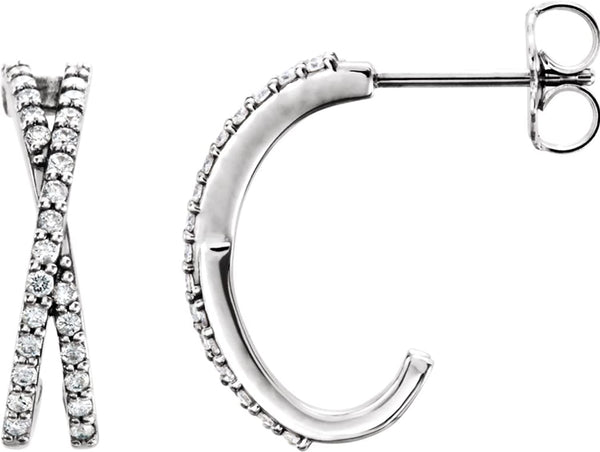 Diamond Criss Cross J-Hoop Earrings, Rhodium-Plated 14k White Gold (1/4 Ctw, Color G-H, Clarity I1)