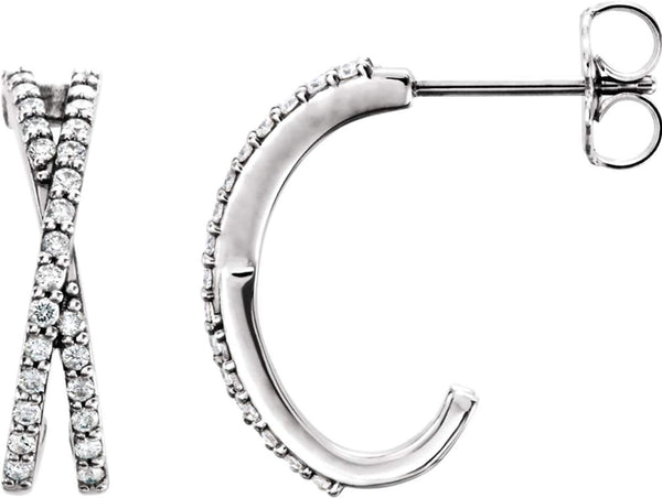 Platinum Diamond Criss Cross J-Hoop Earrings (1/4 Ctw, Color G-H, Clarity SI2-SI3)