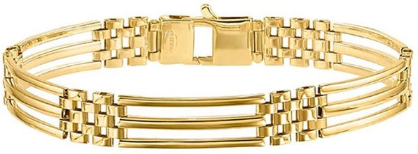 Men's Italian Brushed and Polished 14k Yellow Gold 10mm Bar and Stampato Link Bracelet, 8.5 Inches