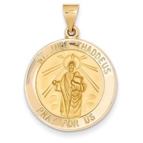 Rhodium-Plated 14k Yellow Gold St. Jude Medal Pendant (31X22 MM)