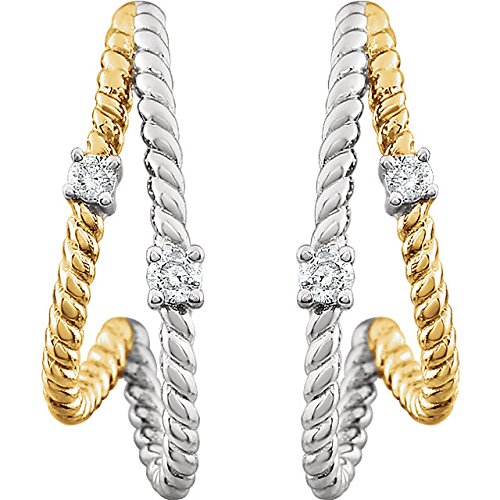 Diamond Criss Cross Rope J-Hoop Earrings, Rhodium-Plated 14k Yellow Gold Plated 14k White Gold (1/10 Ctw, Color HIJ, Clarity I3)