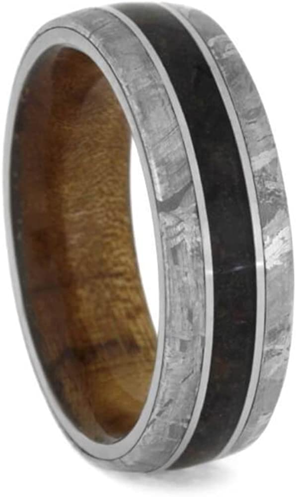 The Men's Jewelry Store (Unisex Jewelry) Crushed Dinosaur Bone, Meteorite, Matte Titanium 7.5mm Comfort-Fit Kauri Wood Sleeve Band