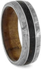 Crushed Dinosaur Bone, Meteorite, Matte Titanium 7.5mm Comfort-Fit Kauri Wood Sleeve Band, Size 9