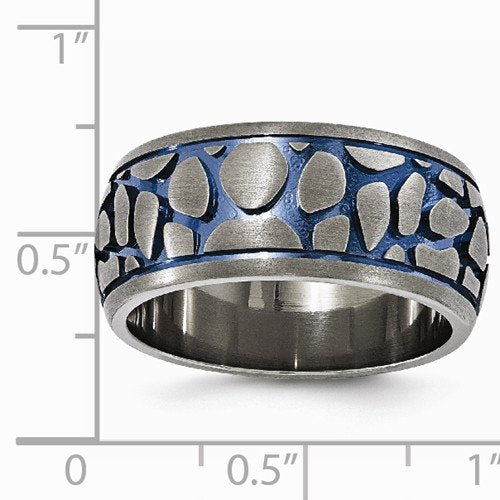 Edward Mirell Brushed Titanium Blue Anodized 10mm Wedding Band