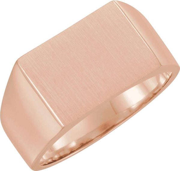 Men's Closed Back Brushed Rectangle Signet Semi-Polished 10k Rose Gold Ring (15x11mm) Size 10