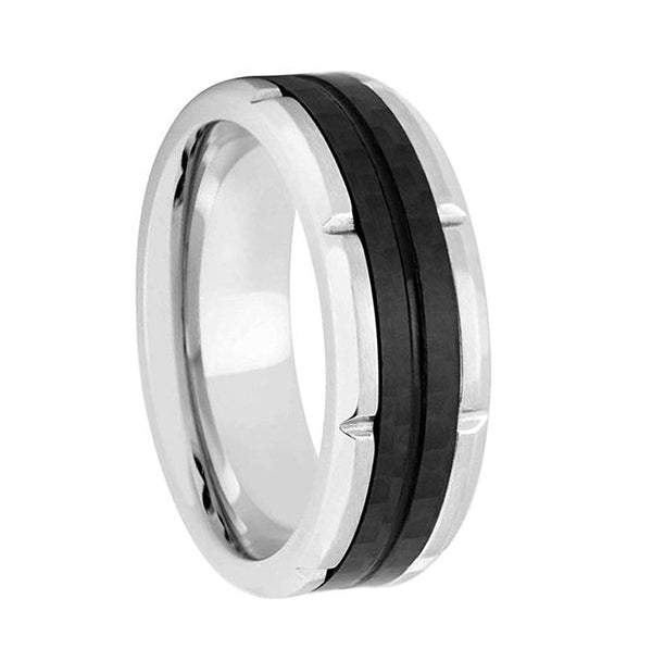 Men's Titanium, Black Carbon Fiber 8mm Comfort-Fit Grooved Band