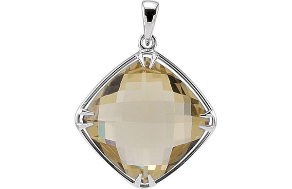 Lemon Quartz Antique Square Sterling Silver Pendant