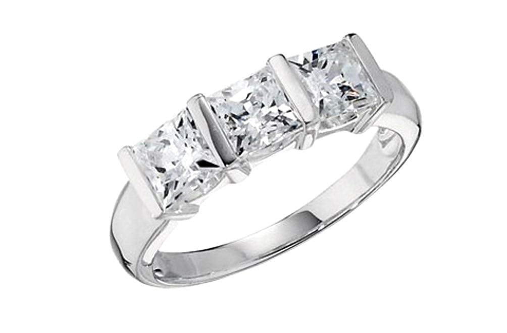 Past, Present, Future 3-Stone Princess CZ Sterling Silver Ring, Size 6