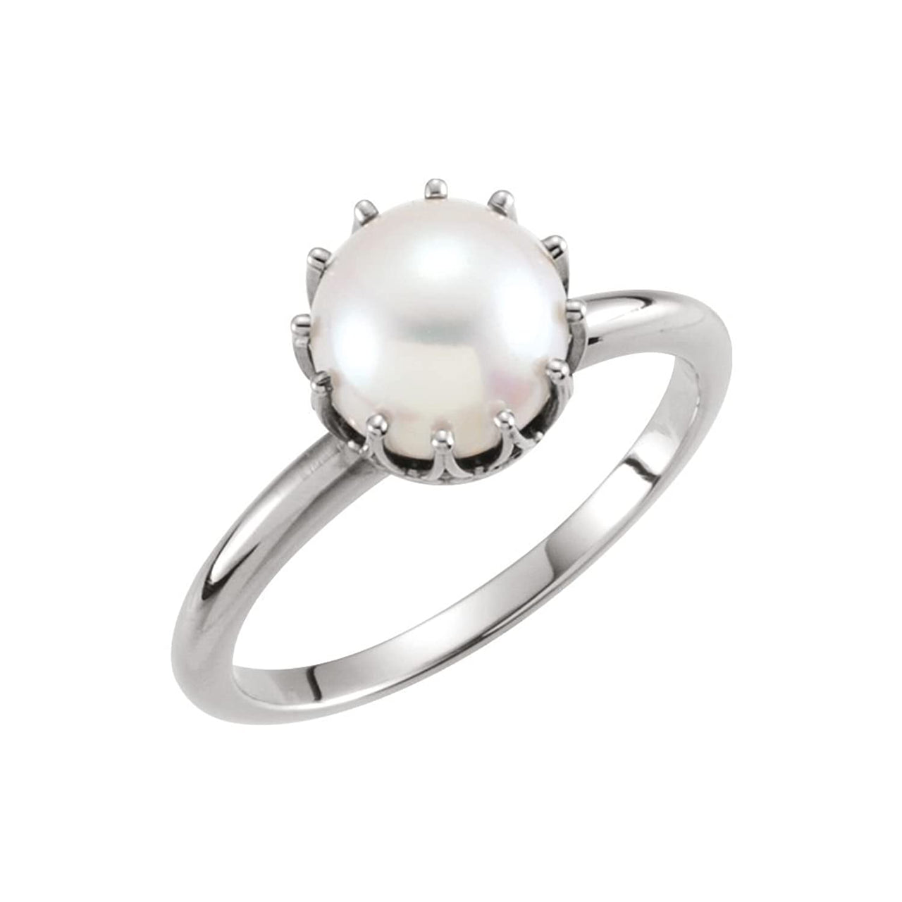 Platinum White Freshwater Cultured Pearl Crown Ring, (6.00-6.50mm) Size 6.25