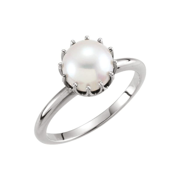 White Freshwater Cultured Pearl Crown Ring, Rhodium-Plated 14k White Gold (6.00-6.50mm)