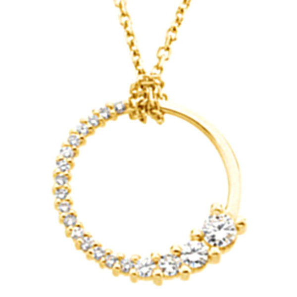 Diamond Circle 'Journey' Pendant in 14k Yellow Gold Necklace, 18" (1/5 Cttw)
