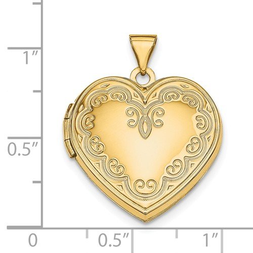 14k Yellow Gold Heart Locket with Diamond Cut Engraving